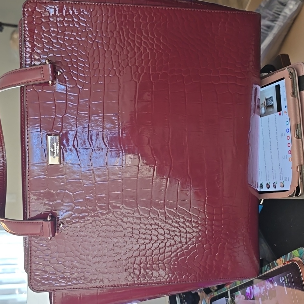 Kate Spade Maroon Crocodile-Embossed Shoulder Bag